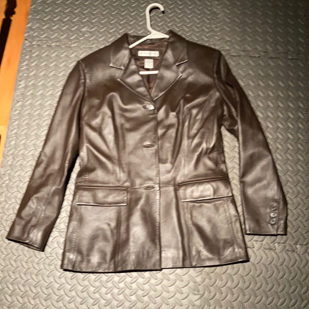 Genuine lamb skin leather jacket brown size S ladies